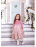 Dusty Rose Velvet Pineapple Embroidered Lace Vintage Flower Girl Dress